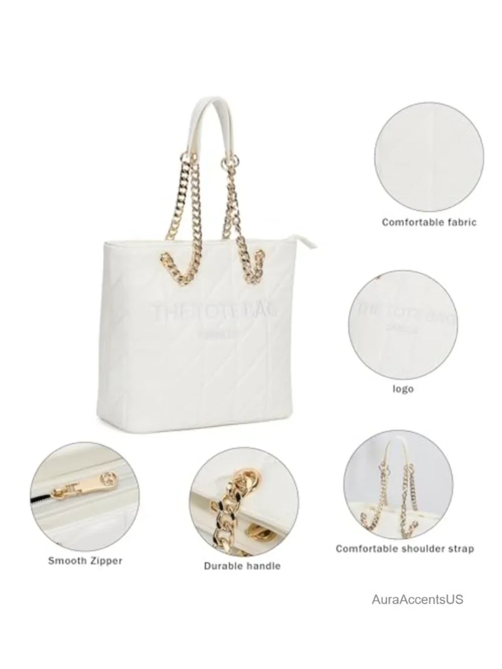Medium Top Handle Tote Bag with Zipper, Faux Leather